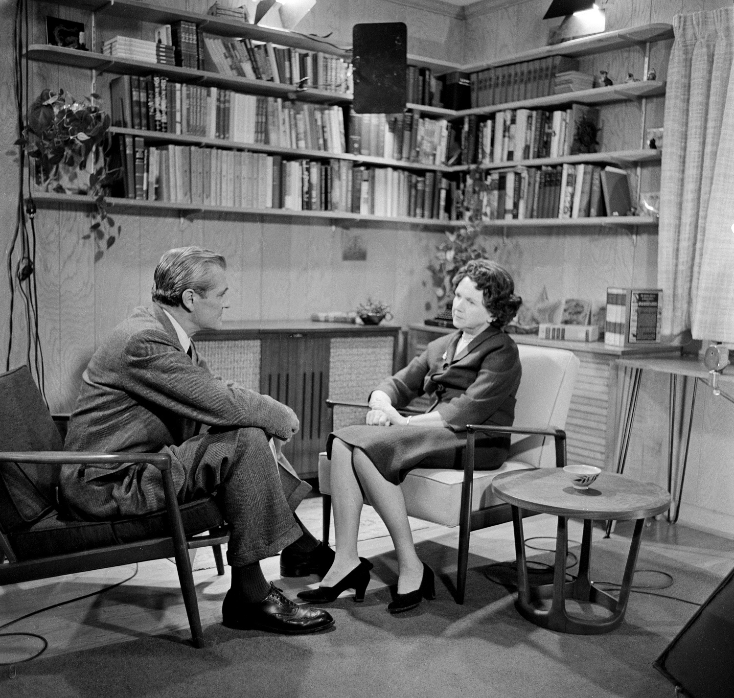 Image of Rachel Carson sitting for an interview with Eric Severeid