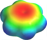 An image of a computer-generated plot of electron density in the benzene molecule