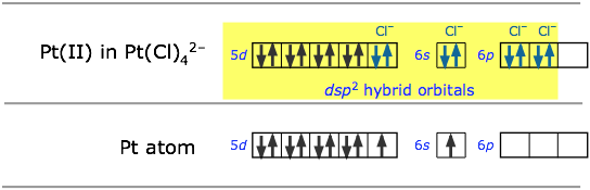 dsp2 bonding in tetrachloroplatinum II