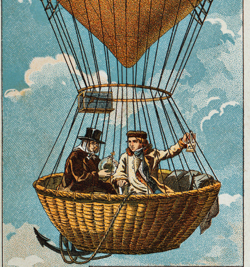 Image of Joseph Gay-Lussac and Jean Babtiste Biot in a balloon.