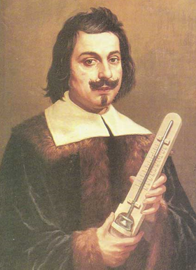 Image of Evangelista Torricelli holding a barometer.