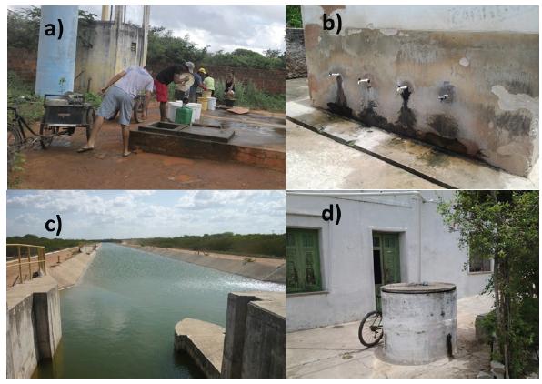 Photos of some of the sources of water in the Cristais community: a) community cistern; b) public fountain