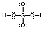 Image of the Lewis Dot structure of sulfuric acid, H2SO4