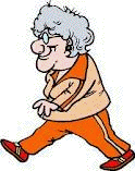 Image of an older woman walking in a track suit.