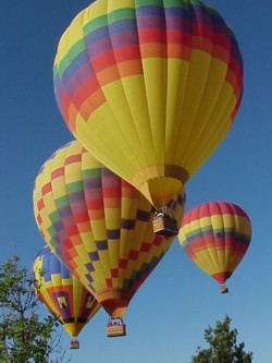 Image of four hot-air balloons flying