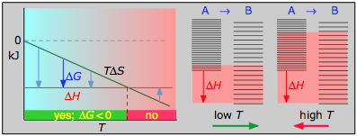 Graph that shows Delta H is less than zero; Delta S is less than zero.