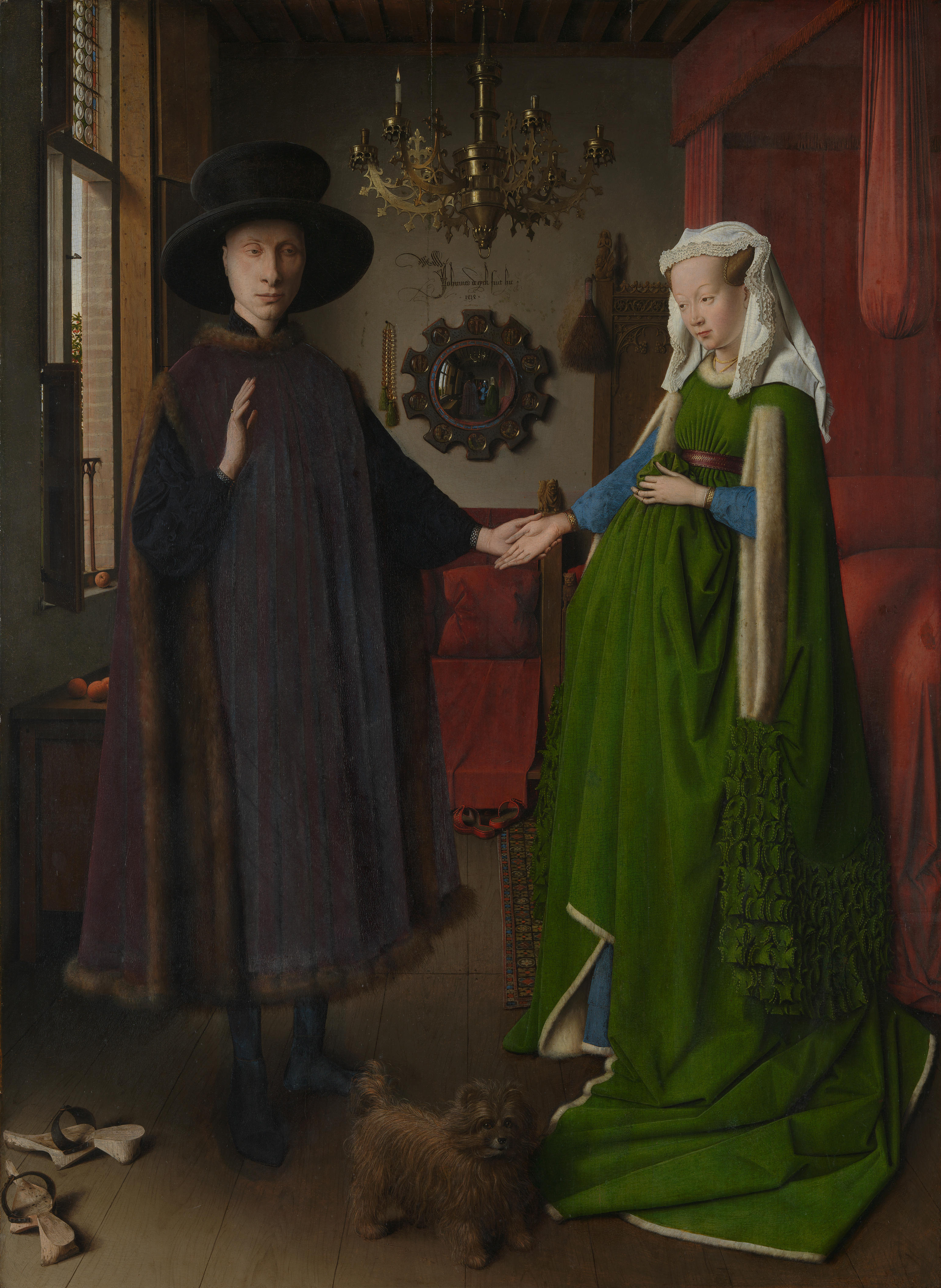 Jan van Eyck, Portrait of Giovanni Arnolfini and His Wife, oil on panel, 1434. National Gallery (London)