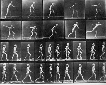 Eadweard Muybridge, sequences of himself throwing a disc, using a step and walking