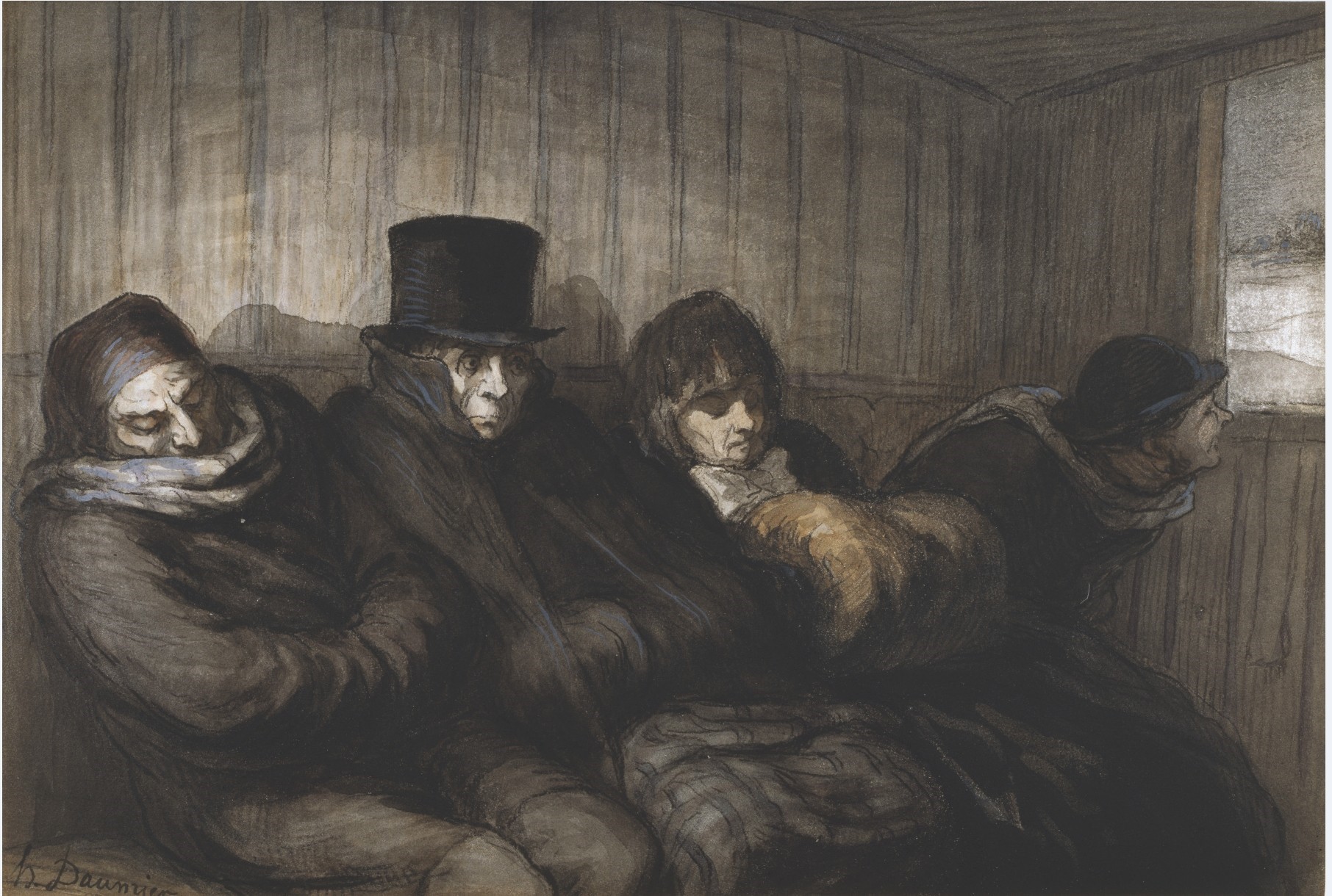 Painting: The Second Class Carriae (Artist: Honore Daumier)