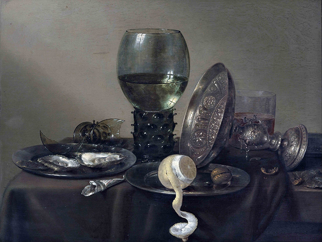 William Claesz. Heda, Still Life with Oysters, a Roemer, a Lemon and a Silver Bowl, 1634, oil on panel, 43 x 57 cm (Museum Bo