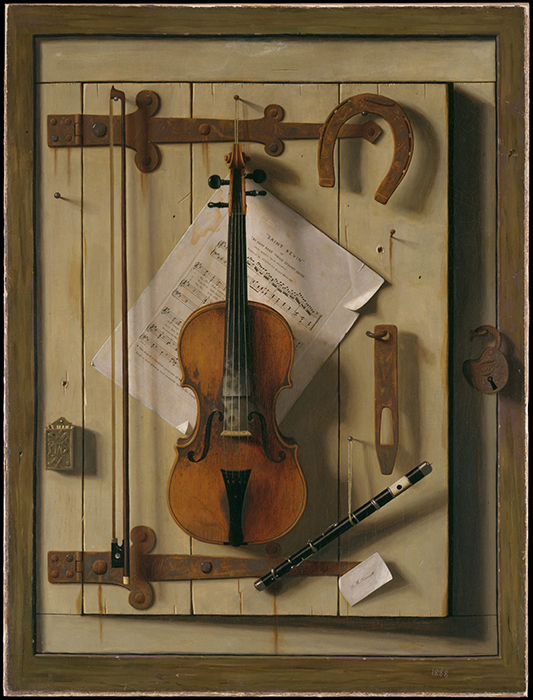 William Michael Harnett, Still Life – Violin and Music, 1888, oil on canvas,101.6 x 76.2 cm (The Metropolitan Museum of Art)