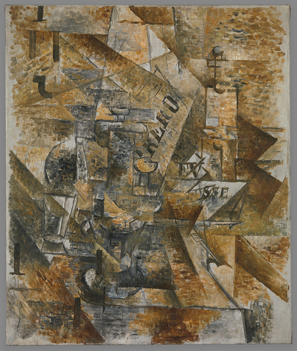 Georges Braque, Still-LIfe with Banderillas, 1911, oil and charcoal with sand on canvas, 65.4 x 54.9 cm (The Metropolitan Mus