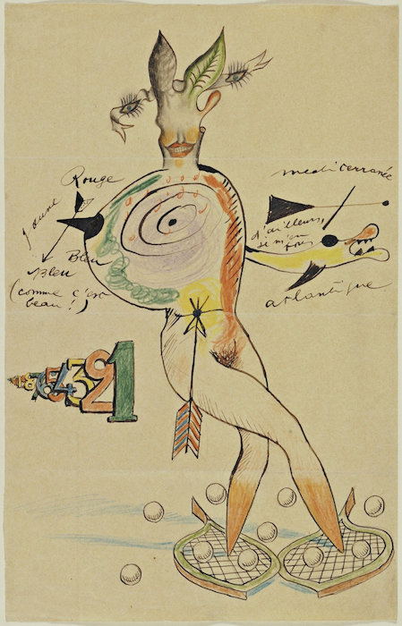 Yves Tanguy, Joan Miró, Max Morise, and Man Ray, Untitled (Exquisite Corpse), 1926-27, colored pencil, pencil, and ink on pap