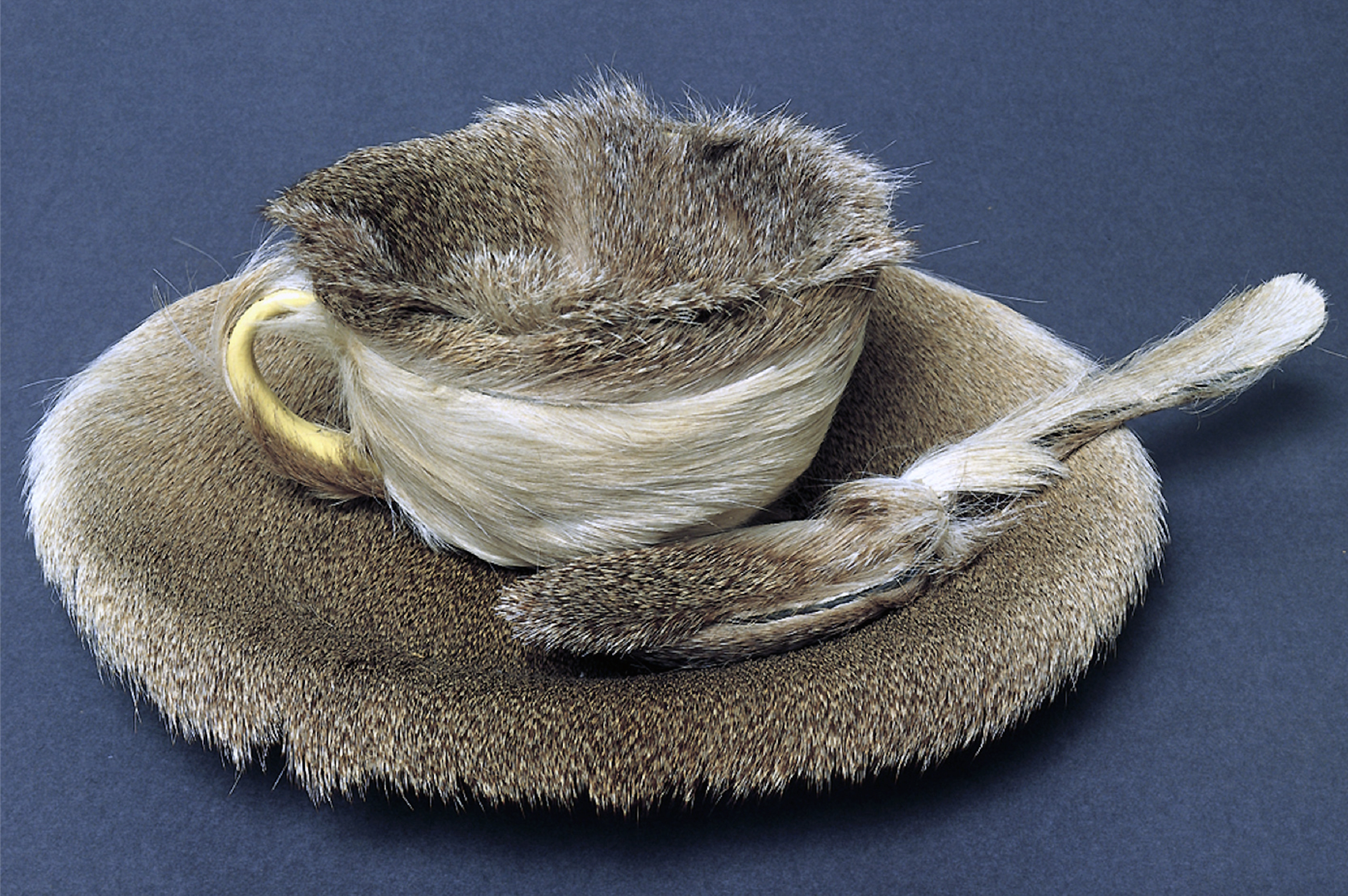 Meret Oppenheim. Object, 1936. Fur-covered cup, saucer, and spoon, cup 4-3/8 inches in diameter; saucer 9-3/8 inches in diame