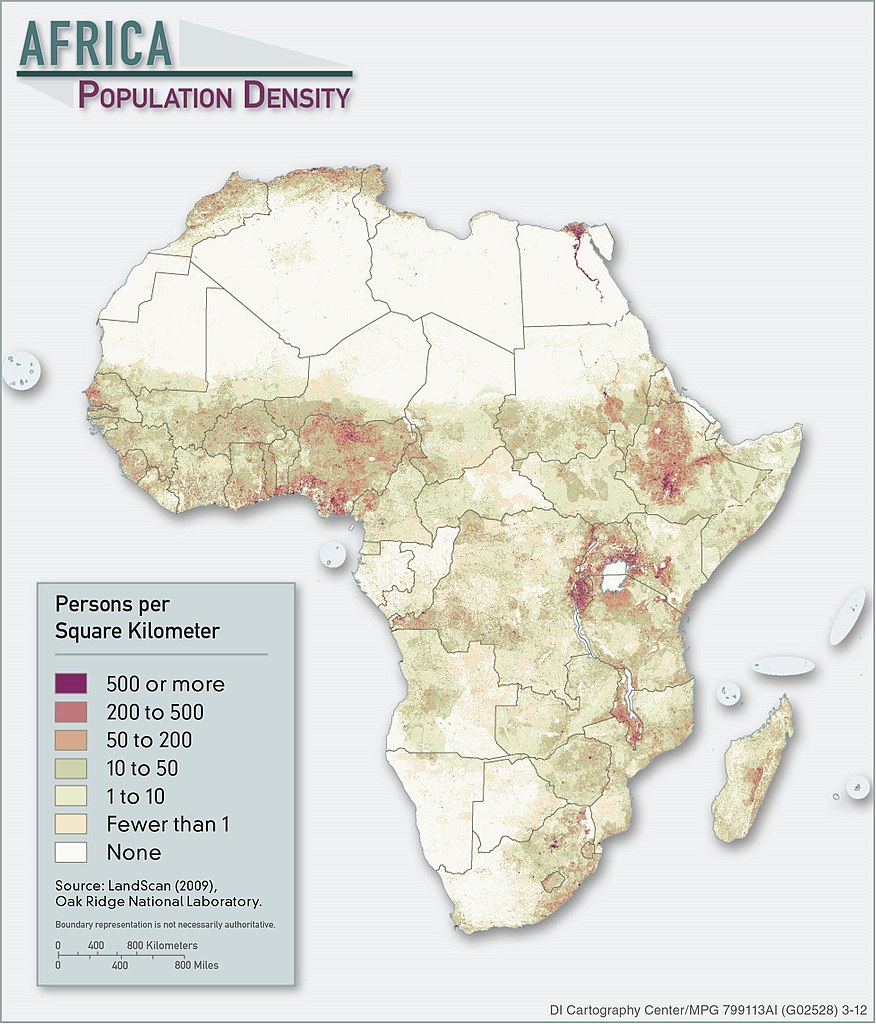 Population Density of Africa in 2012.