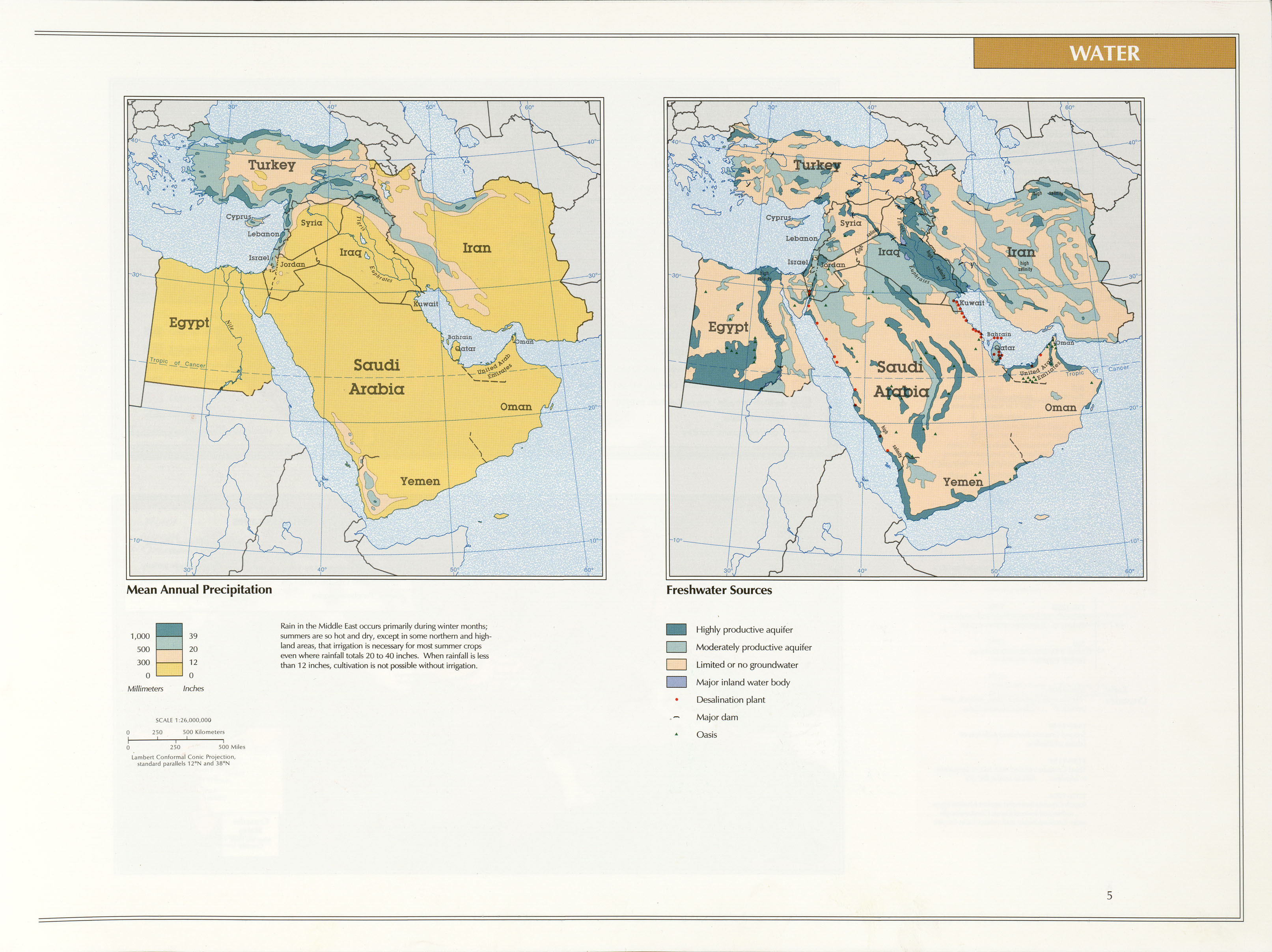 Freshwater Resources (U.S. Central Intelligence Agency Atlas of the Middle East, 1993. Public Domain)