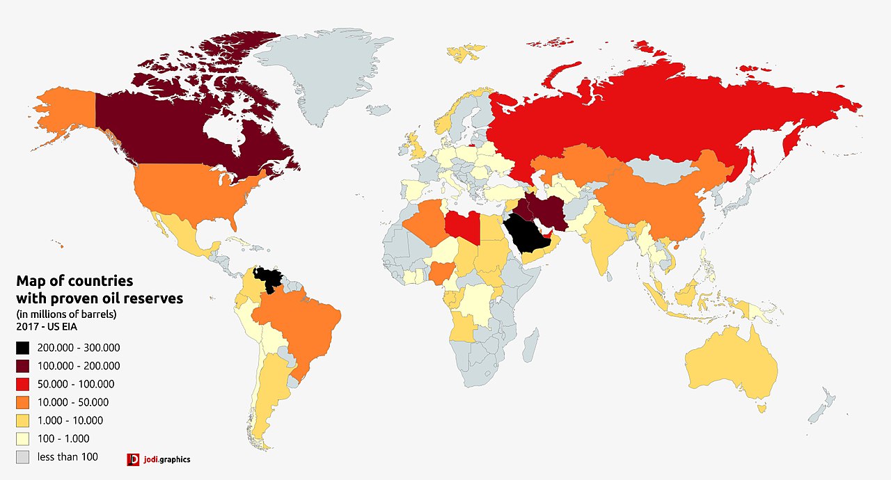 Proven Oil Reserves by Country (Jo Di Graphics, 2018. CC BY-SA 4.0)