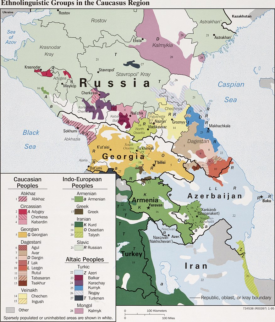 Ethnolinguistic Groups of the Caucasus (U.S. Central Intelligence Agency, 1995. Public Domain.)