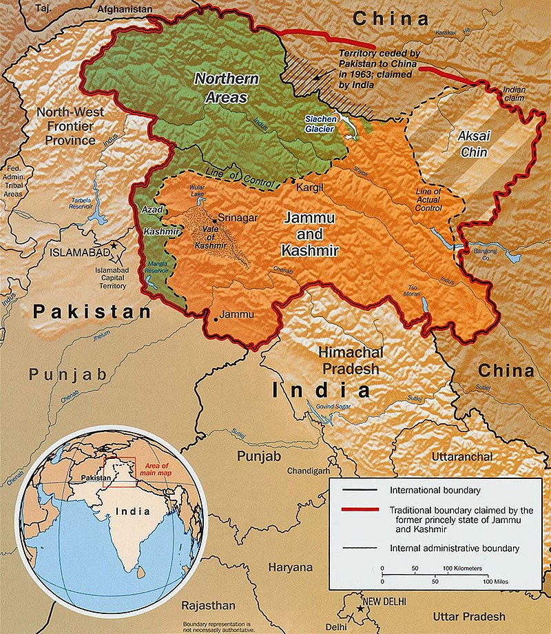 Map of disputed areas of Jammu and Kashmir