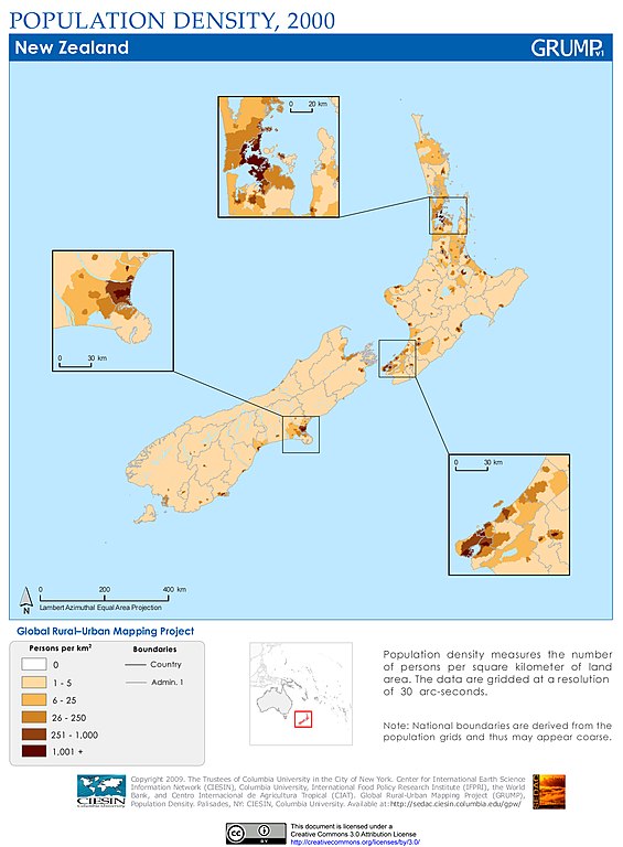 Figure 10.22 Population Density of New Zealand in 2020.