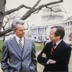 Legislators talking outside Congress.