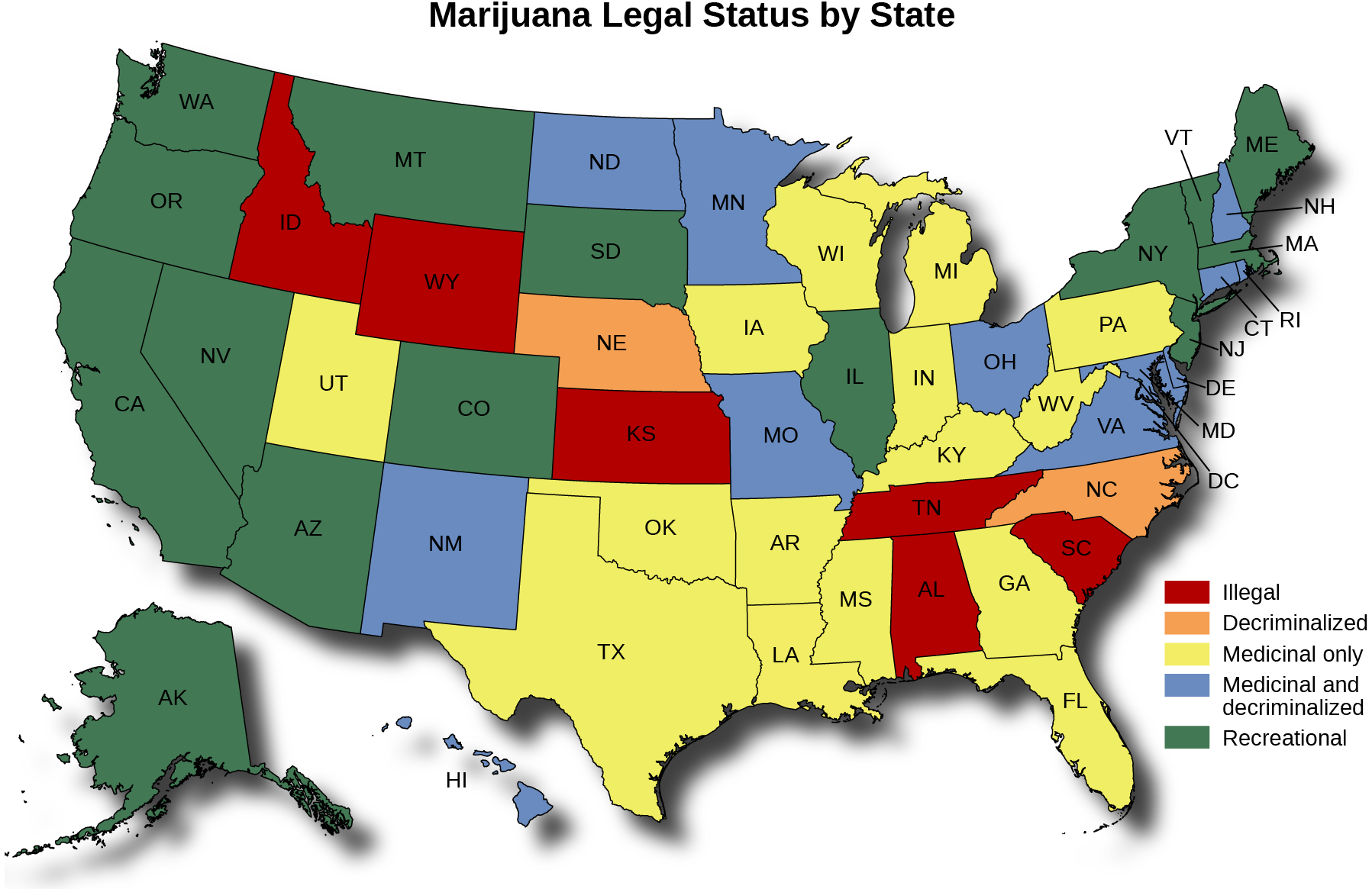 Figure 13.5 Marijuana laws vary remarkably across the fifty states. In many states, marijuana use is illegal, as it is under 