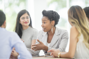 Woman at work meeting talking