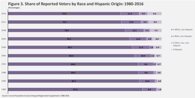 Figure 3. Share of Reported Voters by Race and Hispanic Origin: 1980-2016