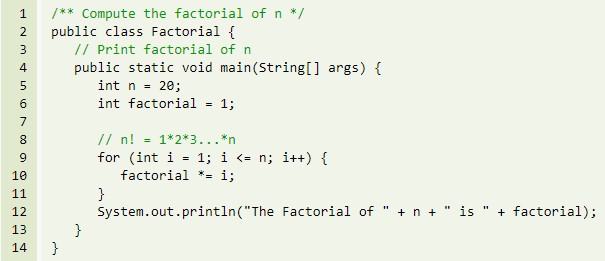 Factorial of n