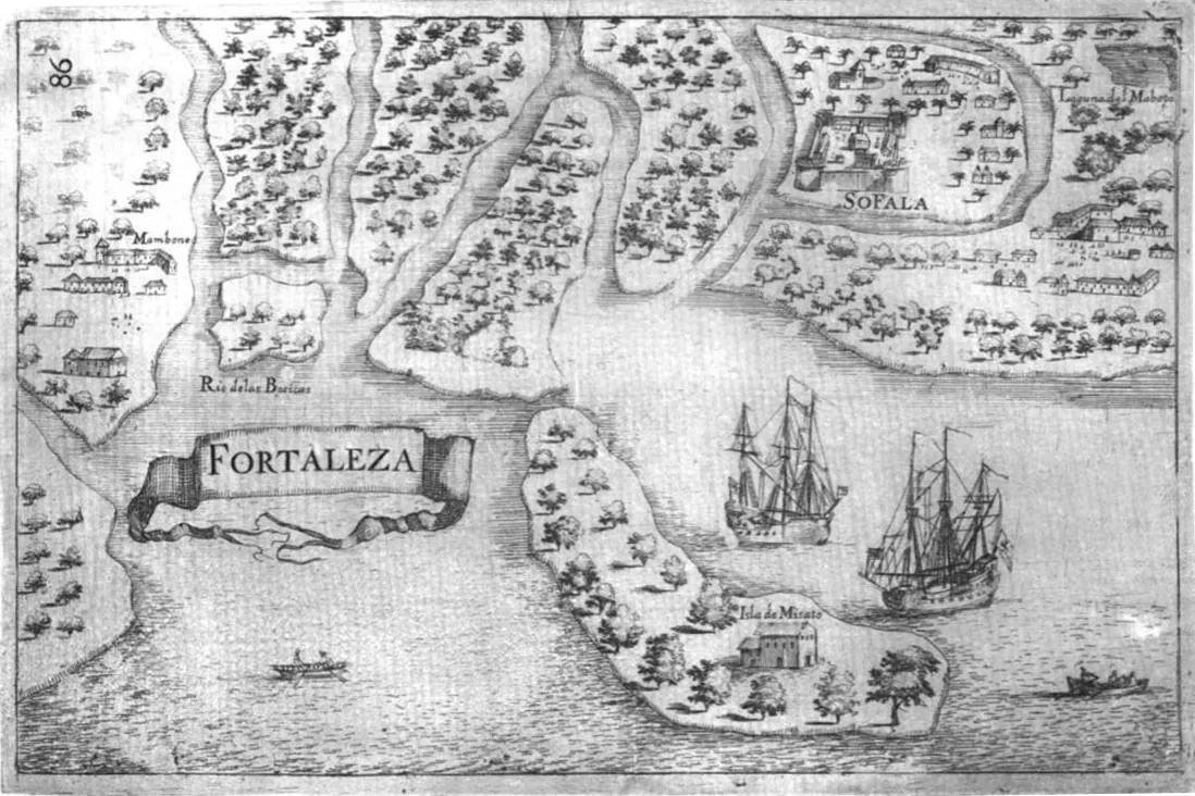 A drawing of a map is shown. It is labeled “Fortaleza.” It shows many waterways cutting the land into smaller areas, some bec