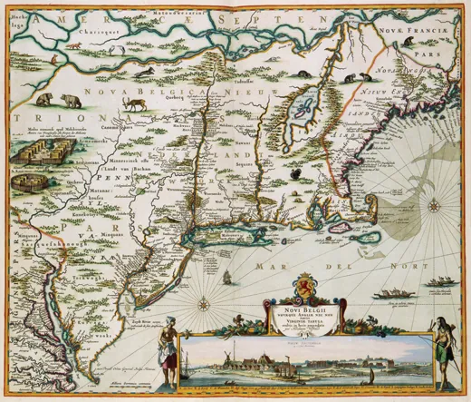 A 1684 map of New Netherland shows Dutch settlements in parts of present-day New Jersey, New York, Pennsylvania, Delaware, Ma