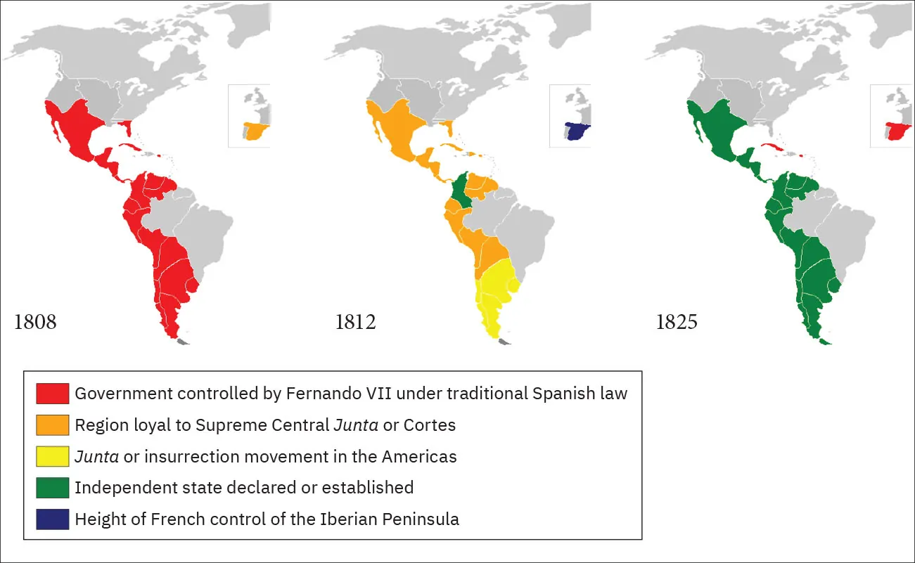 This is a three-part map. All three parts show North and South America, with a smaller inset that shows western Europe. The f