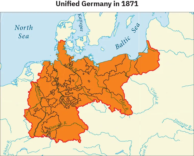 This map, titled "Unified Germany in 1871," shows where Germany is located on a map of north central Europe.