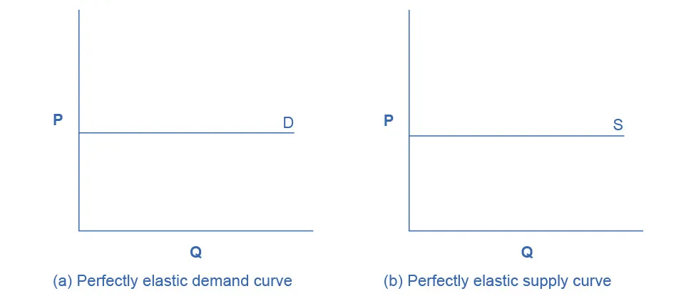 Two graphs, side by side, show that perfectly elastic demand and perfectly elastic supply are both straight, horizontal lines