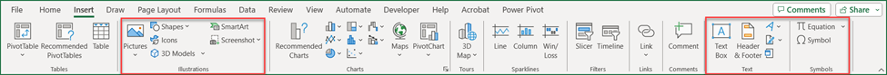 Figure 2: Excel Insert Tab