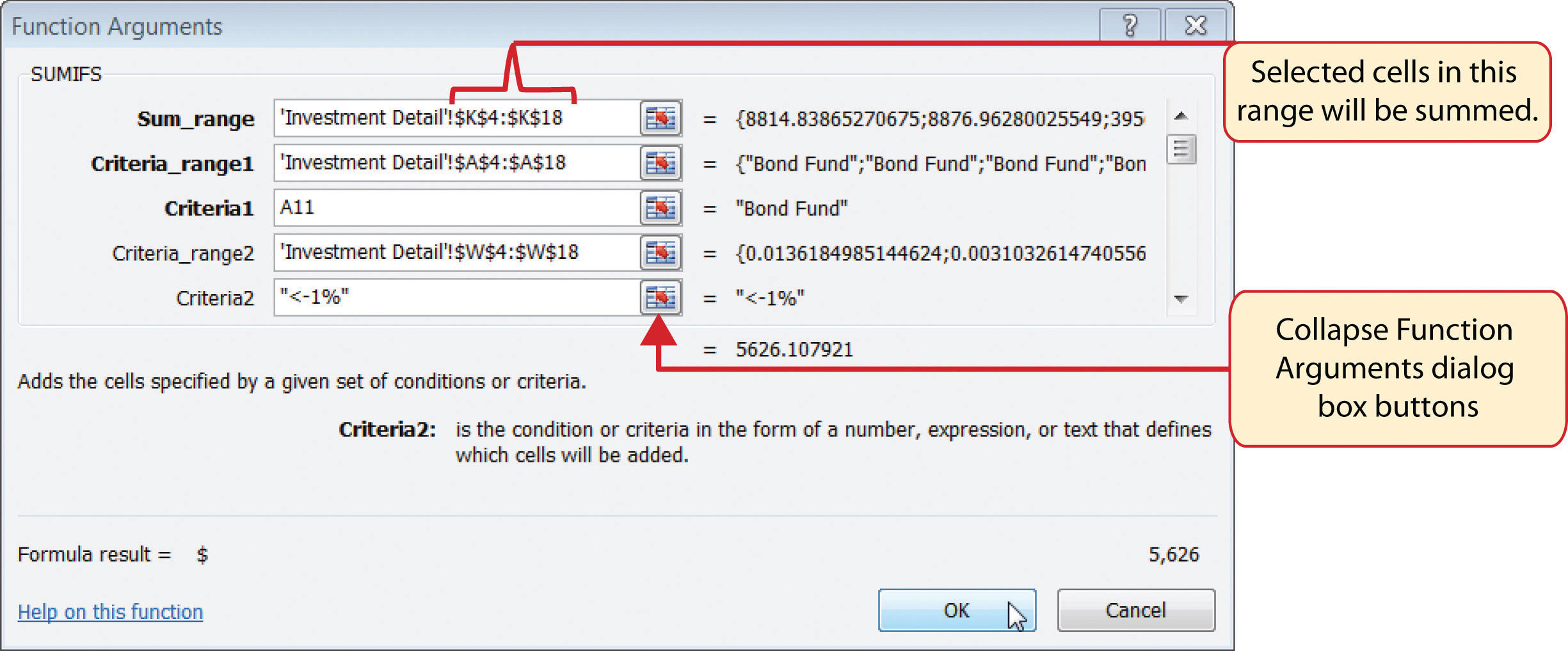 Completed Function Arguments Dialog Box for the Second SUMIFS Function