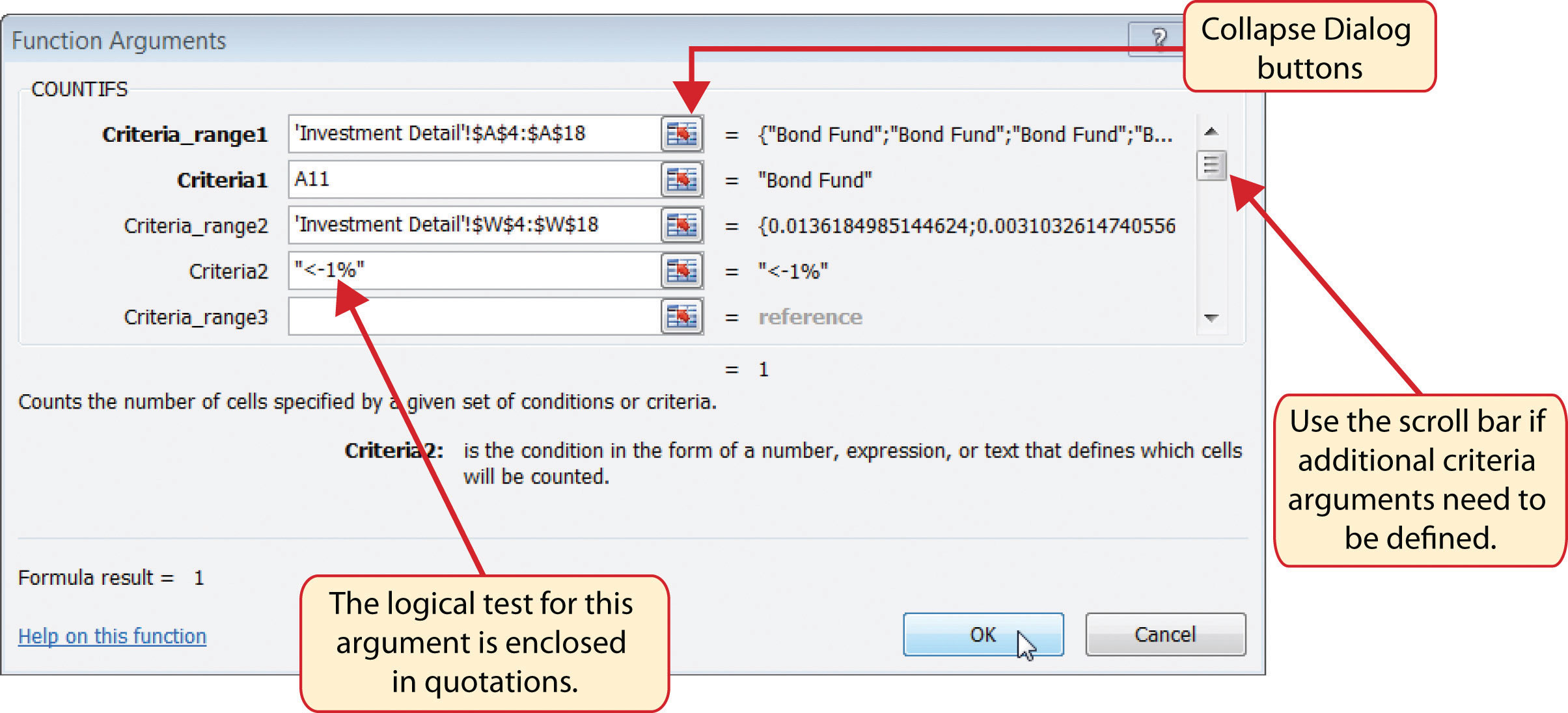 Defined Arguments for the COUNTIFS Function