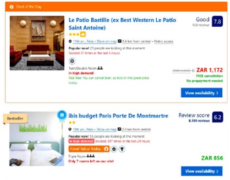 Figure 3. A screenshot of Booking.com using extrinsic motivators.